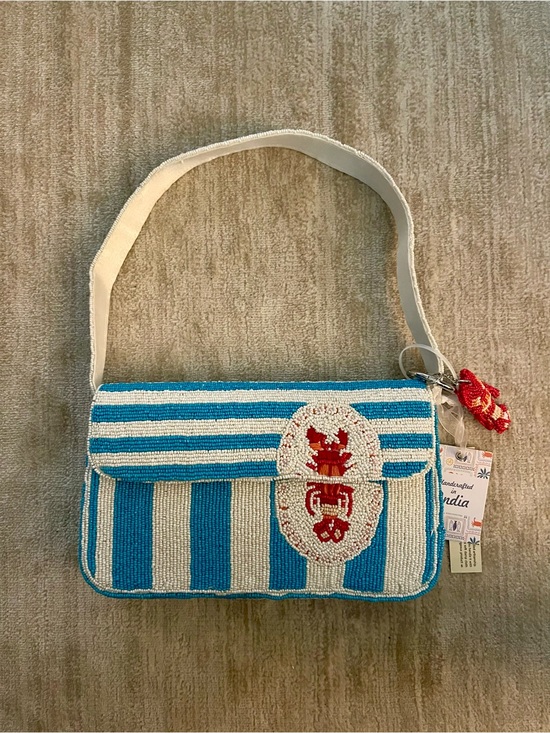 Handbags - JUST RELEASED! 🦞Beaded Blue & White Striped Lobster Bag
